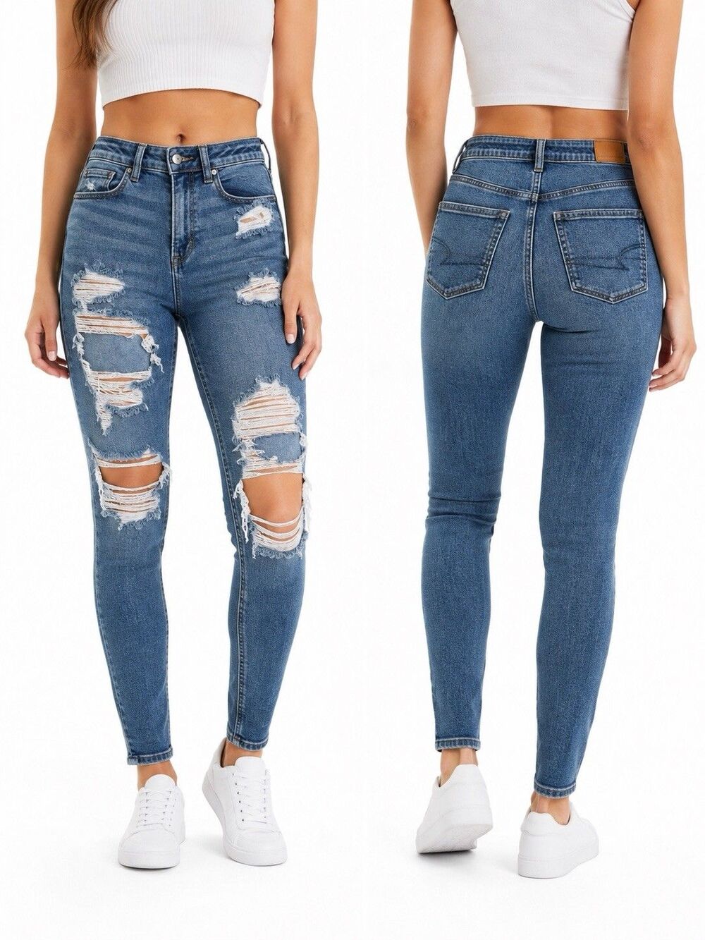 Y2K Distressed Ripped Skinny Womens Grunge Jeans Stretch High Rise
